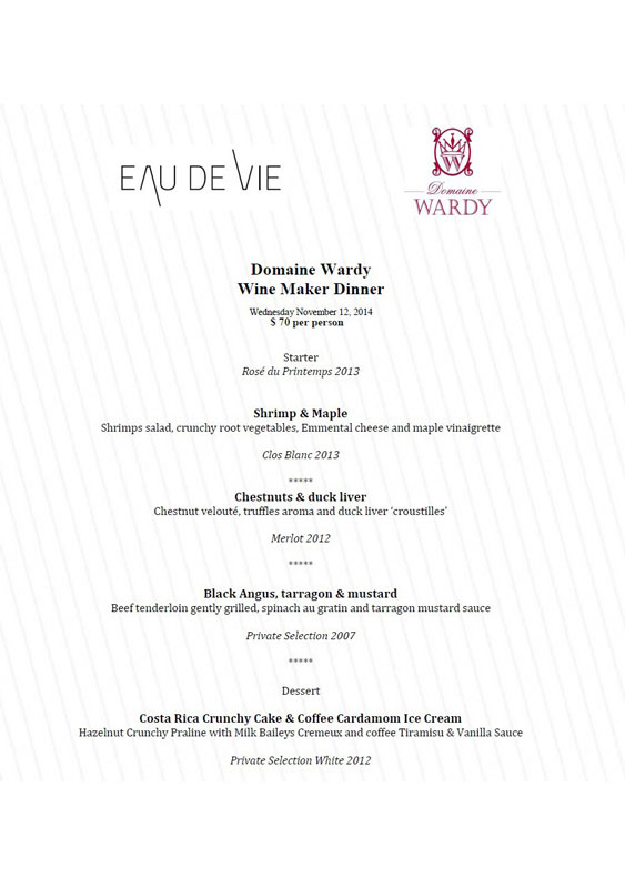 Domaine Wardy Wine Maker Dinner