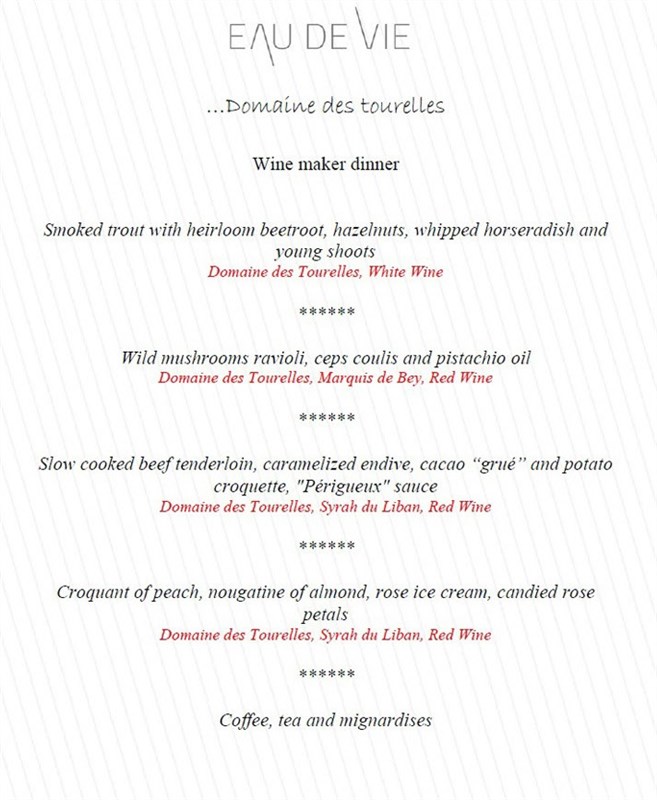 Domaine des Tourelles Wine Maker Dinner
