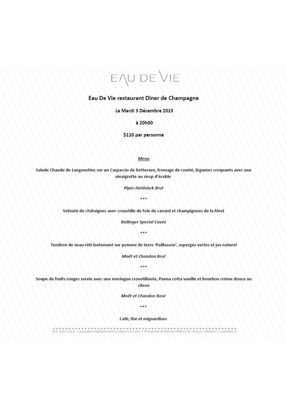 Diner de Champagne at Eau De Vie