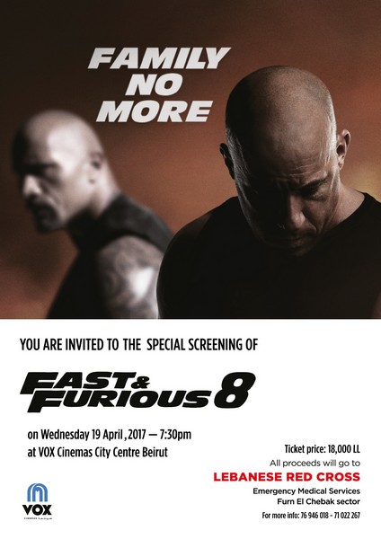 Fast & Furious 8 Special Screening - Lebanese Red Cross