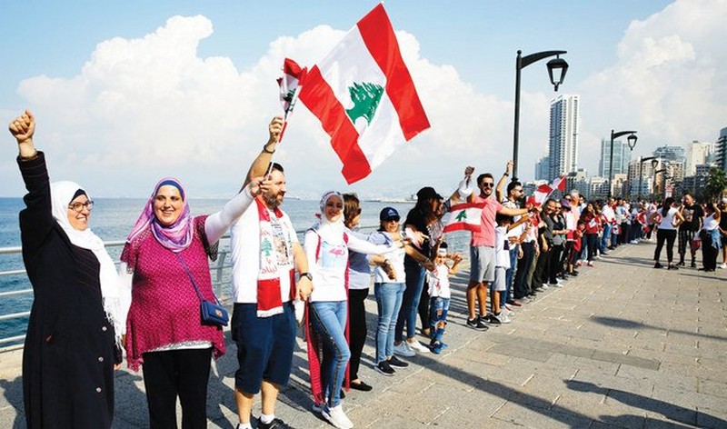 Human Chain in Lebanon from South to North