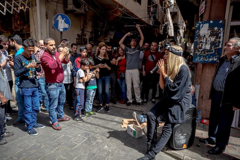Maya Diab singing on the streets of Bourj Hammoud