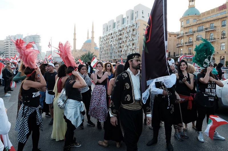 Lebanese protesters celebrate Independence Day