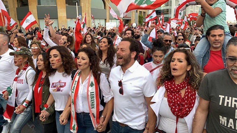 Lebanese protesters celebrate Independence Day