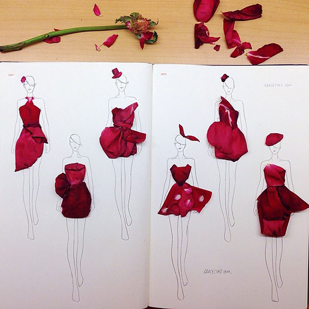 Designer Turns Real Flower Petals Into Fashion Illustrations