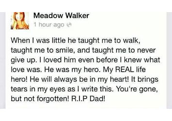 Meadow Walker Posts a Heartbreaking Message to her Dad Paul Walker