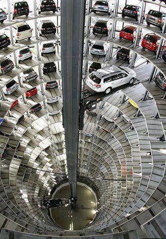 Parking plaza, VolksWagen factory, Germany.
