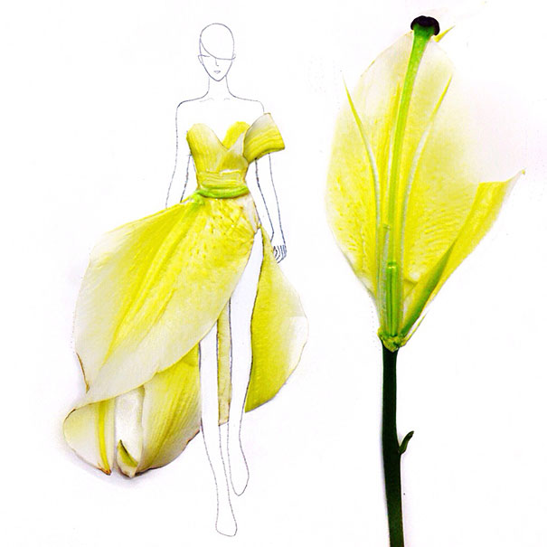 Designer Turns Real Flower Petals Into Fashion Illustrations