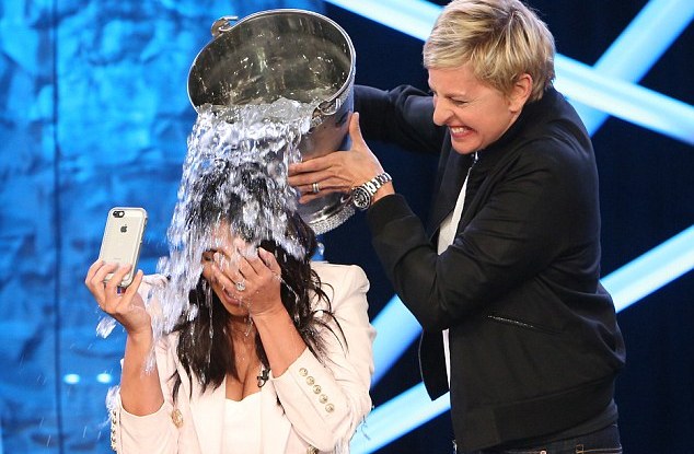 Kim Kardashian Does the Ice Bucket Challenge during Ellen DeGeneres Show
