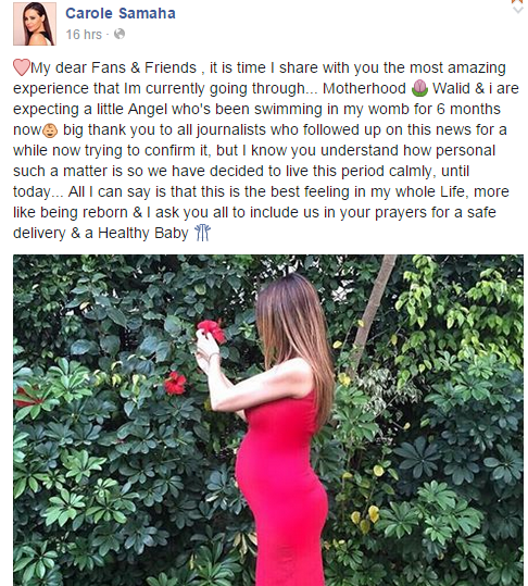 Carole Samaha confirms she is pregnant