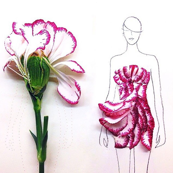 Designer Turns Real Flower Petals Into Fashion Illustrations