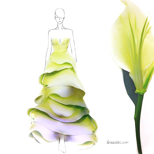Designer Turns Real Flower Petals Into Fashion Illustrations