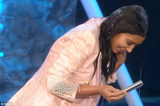 Kim Kardashian Does the Ice Bucket Challenge during Ellen DeGeneres Show