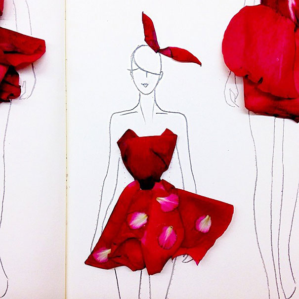 Designer Turns Real Flower Petals Into Fashion Illustrations