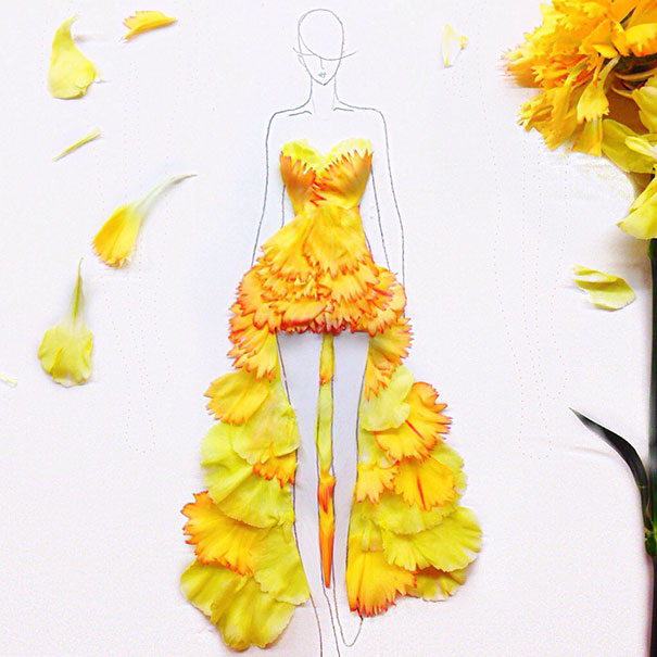 Designer Turns Real Flower Petals Into Fashion Illustrations