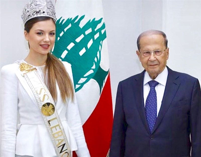 Maya Reaidy,Miss Lebanon 2018 goes white On her first Presidential visit