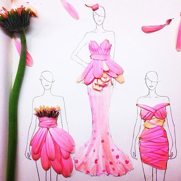 Designer Turns Real Flower Petals Into Fashion Illustrations