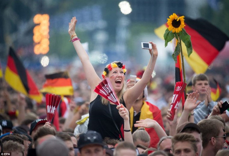 Victorious German team celebrating in Berlin