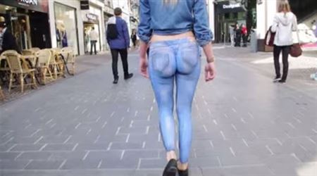 Half Naked Girl in Body Painted Jeans