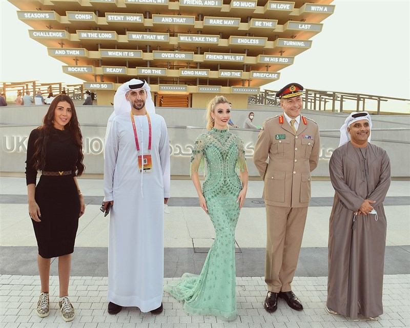 A royal look for Miss Britain signed by Syrian designer Manal Ajaj at Expo 2020