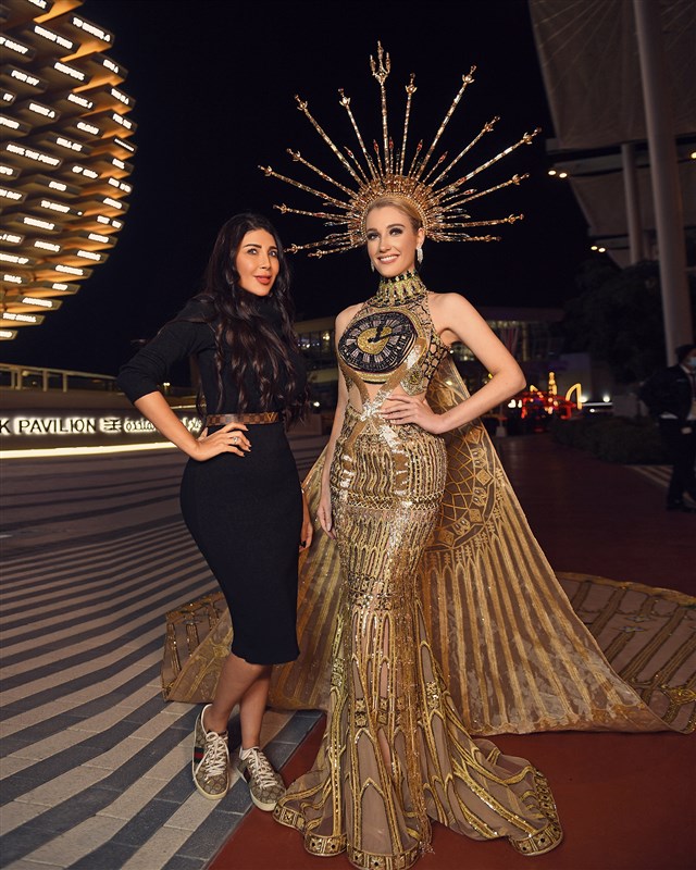 A royal look for Miss Britain signed by Syrian designer Manal Ajaj at Expo 2020
