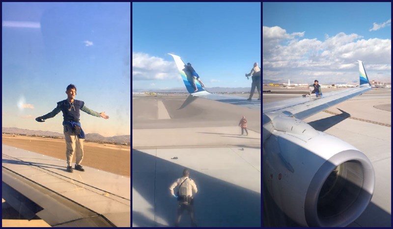 In Video: A man in Las vegas arrested after climbing onto the wings of alaska airlines flight