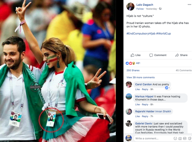 Photo of Iranian woman watching the World Cup without a hijab goes viral