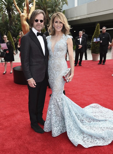 Felicity Huffman and Allison Janney in a Tony Ward dress at the 2017 Emmys Awards