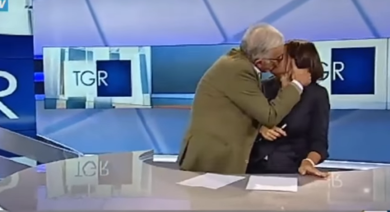 Old man kisses news reporter so hardly live on TV