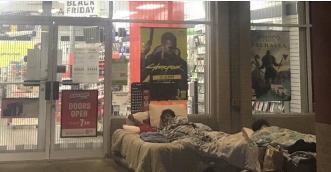 In Pictures: Gamer Brings Full Bed To Camp Out For PS5 On Black Friday