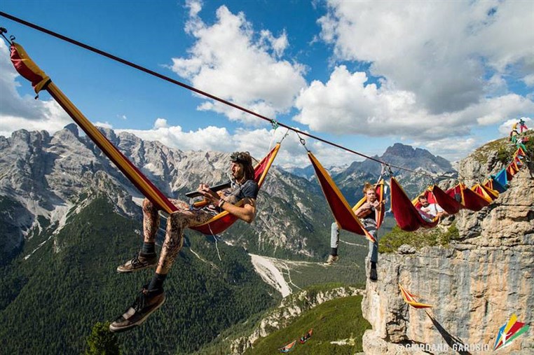 People Slept On Hammocks Hanging Hundreds Of Feet Above The Italian Alps