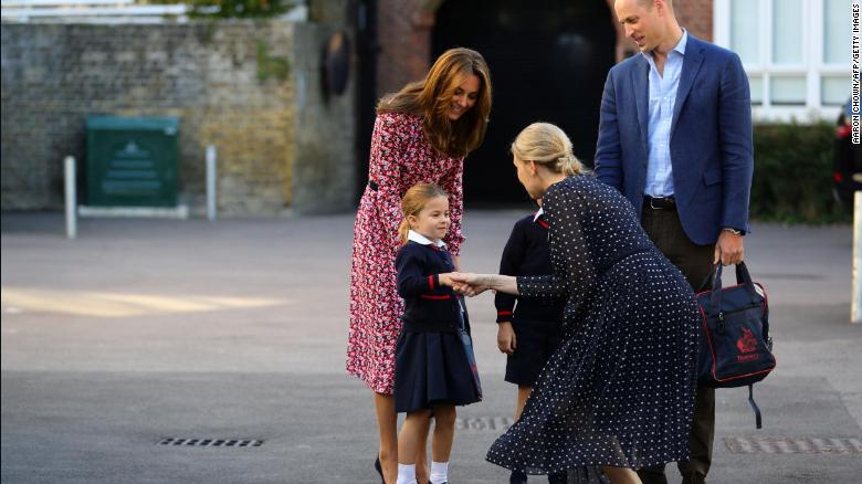 Princess Charlotte arrives for first day of school with Kate and William