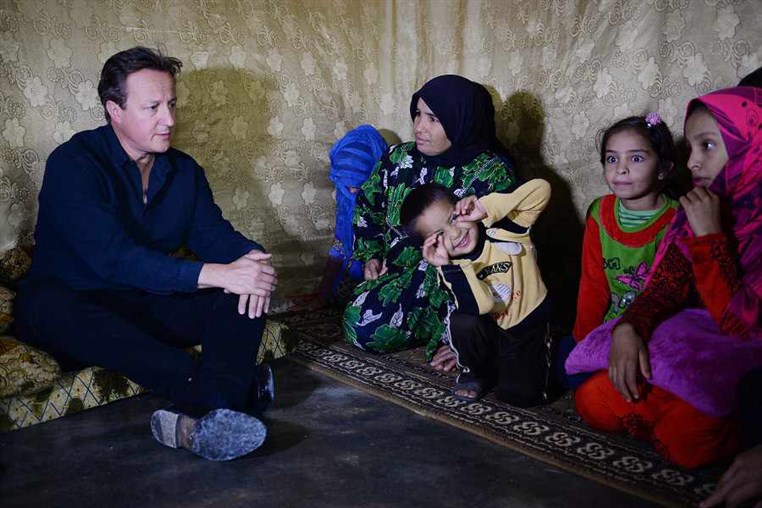 David Cameron meets refugees in Lebanon camp