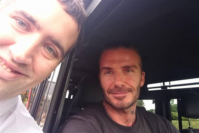 David Beckham stops at McDonald's for Big Mac & poses for selfie with a fan