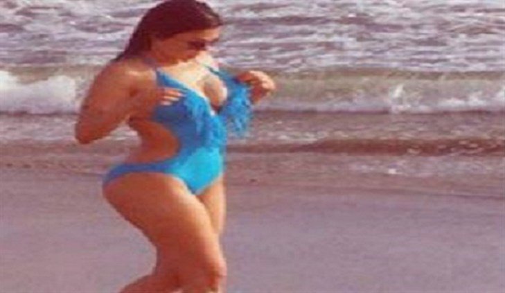 Haifa Wehbe in Blue Swimwear 