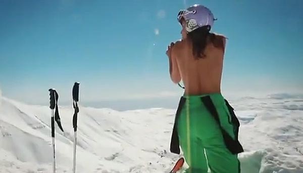 Photos and Video of Lebanese Ski champ Jackie Chamoun posing topless on snow - Adults only