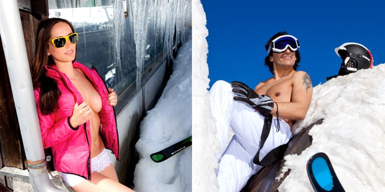 Photos and Video of Lebanese Ski champ Jackie Chamoun posing topless on snow - Adults only