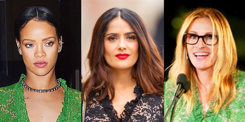 Rihanna, Julia Roberts, and Salma Hayek Wore the Similar Naked Gown