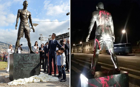 Cristiano Ronaldo statue has Lionel Messis name painted on