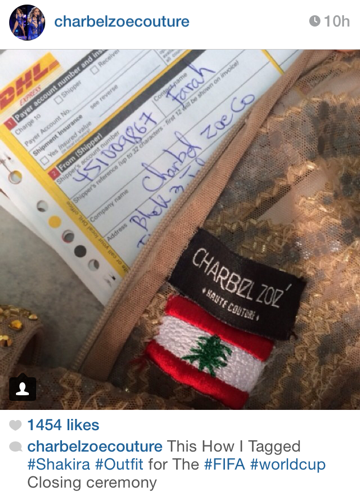Shakira kicks off 2014 World Cup Final with sizzling outfit Designed by Lebanese Designer