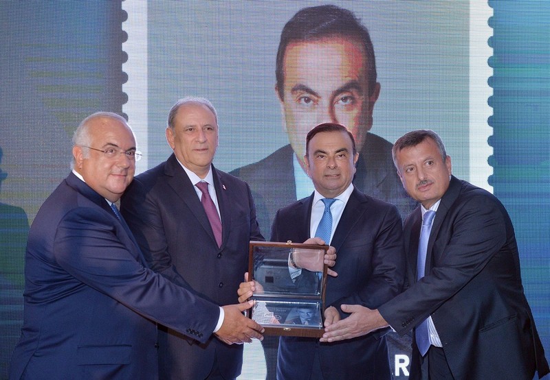 A collectable stamp honoring Carlos Ghosn unveiled