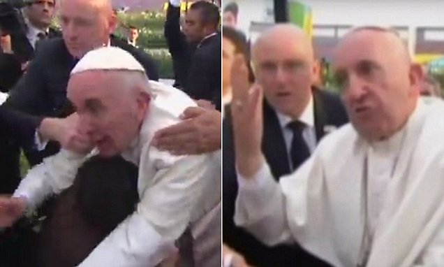 Pope Francis looses temper and shouts at Mexico crowd for making him fall
