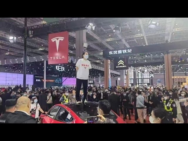 In Video: Angry Tesla owner storms display at Shanghai auto show