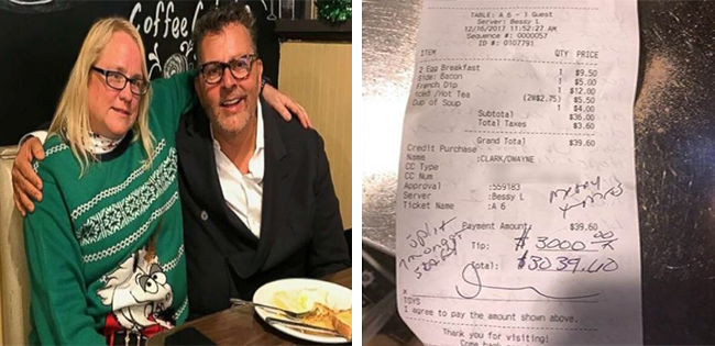 Diner Customer Leaves $3000 Tip on $40 Bill for Christmas 