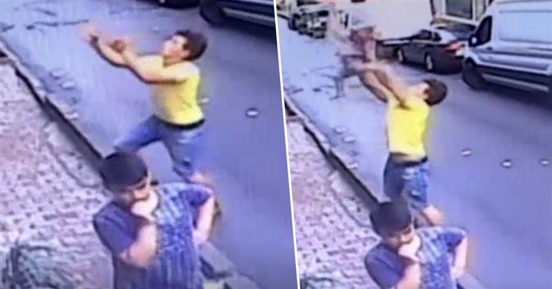 Man catches 2-year-old falling from second floor in viral clip