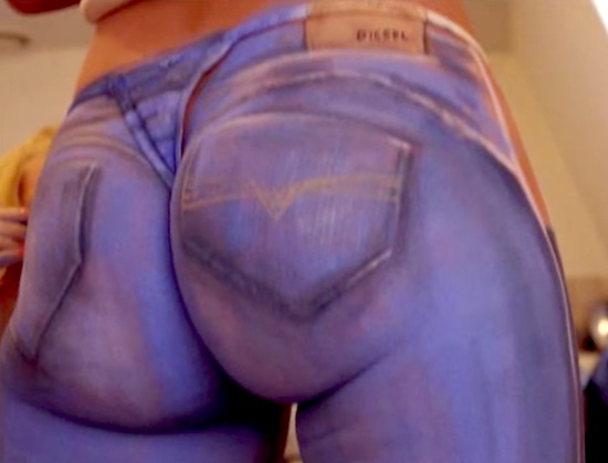 Half Naked Girl in Body Painted Jeans