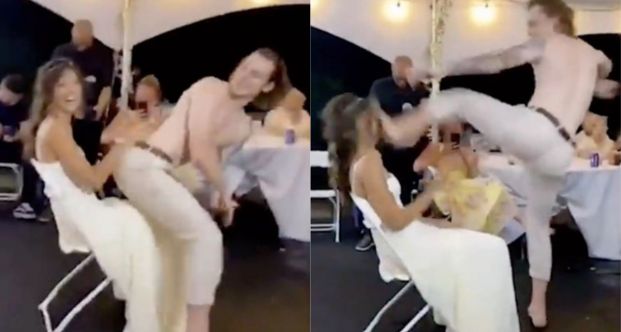 In Video: Awkward moment husband ruins his wedding by booting the bride in the face at the first dance