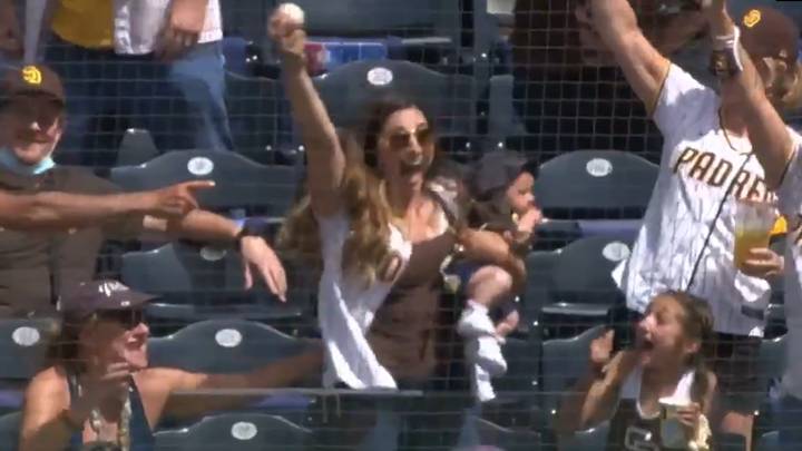 In Video: A woman Makes Incredible One-Handed Catch At Baseball Game While Holding Her Baby