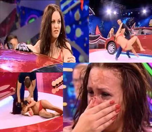 Male contestant on Russian game show slams woman to the ground and punches her in face